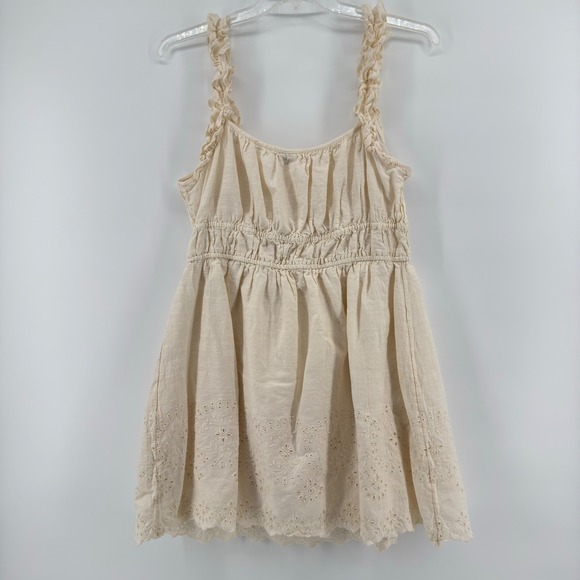 Old Navy Womens XL Ruffled Strap Smocked Waist Eyelet Dress Cream Coquette - Picture 2 of 10
